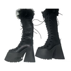 Size 6 knee high god forsaken black fur boots from Dolls kill widow w heel